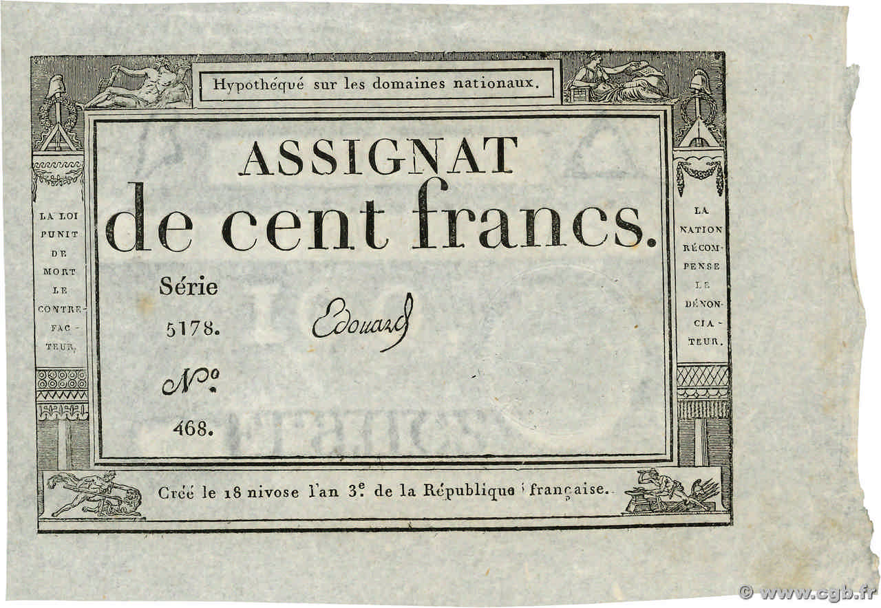 100 Francs FRANCE  1795 Ass.48a AU