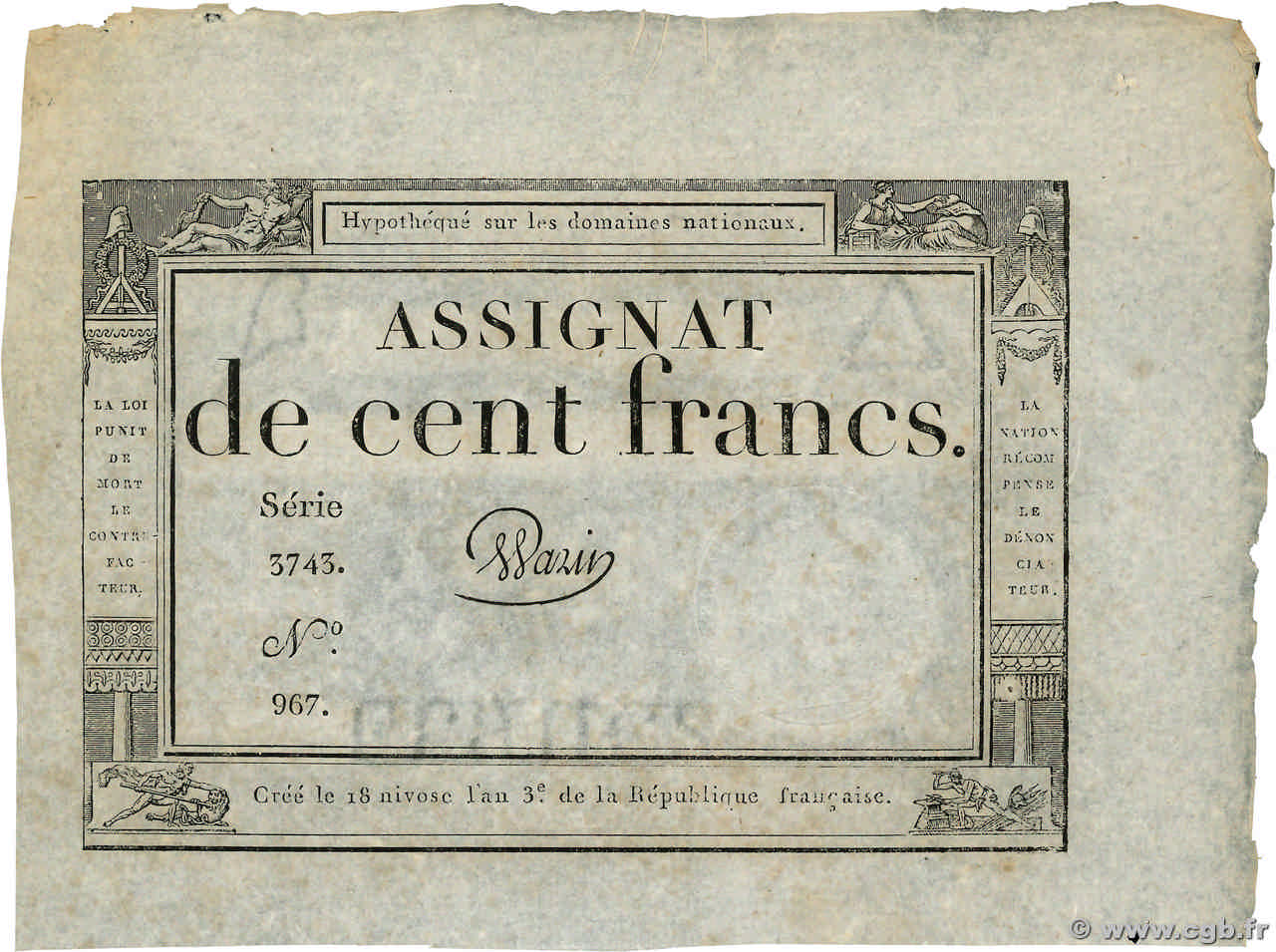 100 Francs FRANCE  1795 Ass.48a AU-