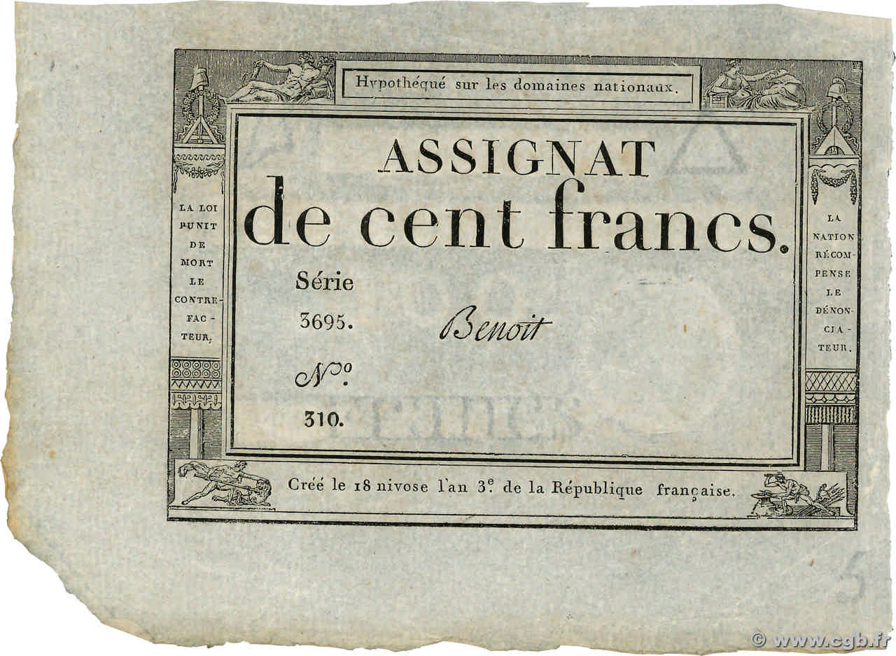 100 Francs FRANKREICH  1795 Ass.48a fST