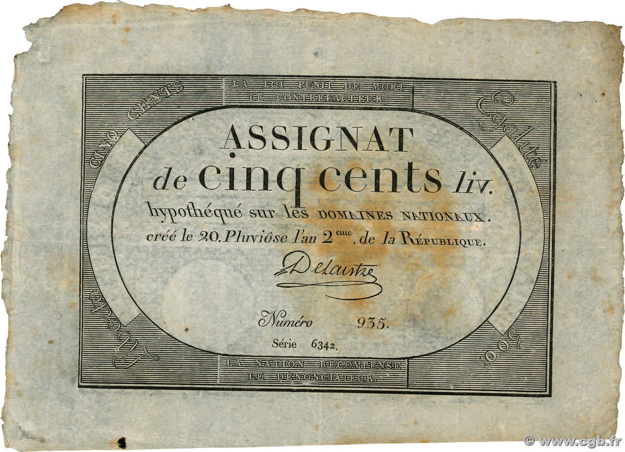 500 Livres  FRANCIA  1794 Ass.47a MBC