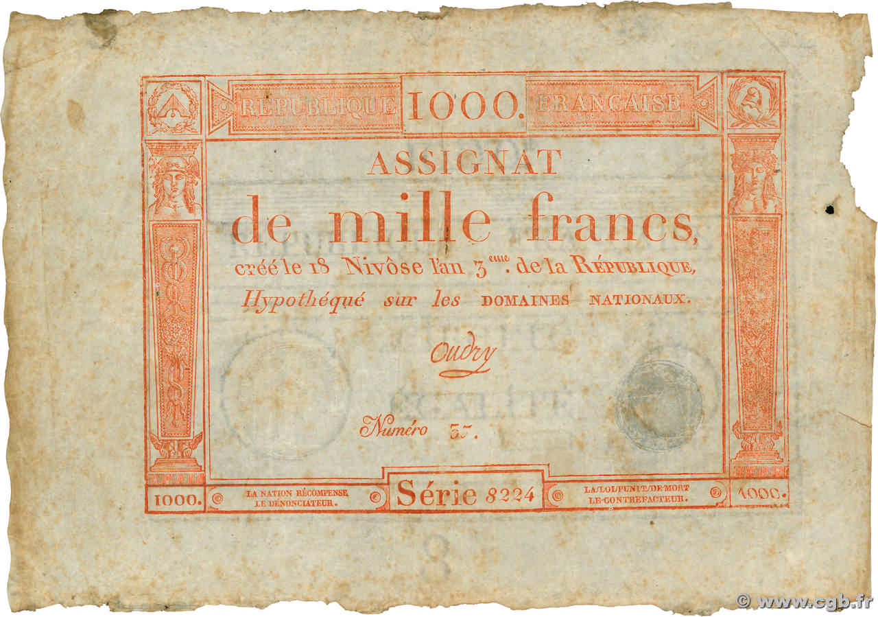 1000 Francs FRANCE  1795 Ass.50a F