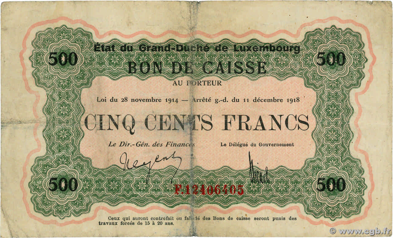 500 Francs LUXEMBOURG  1919 P.33b TB+