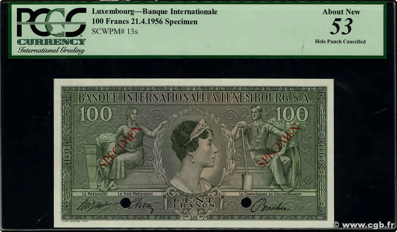 100 Francs Spécimen LUXEMBURGO  1956 P.13s EBC+