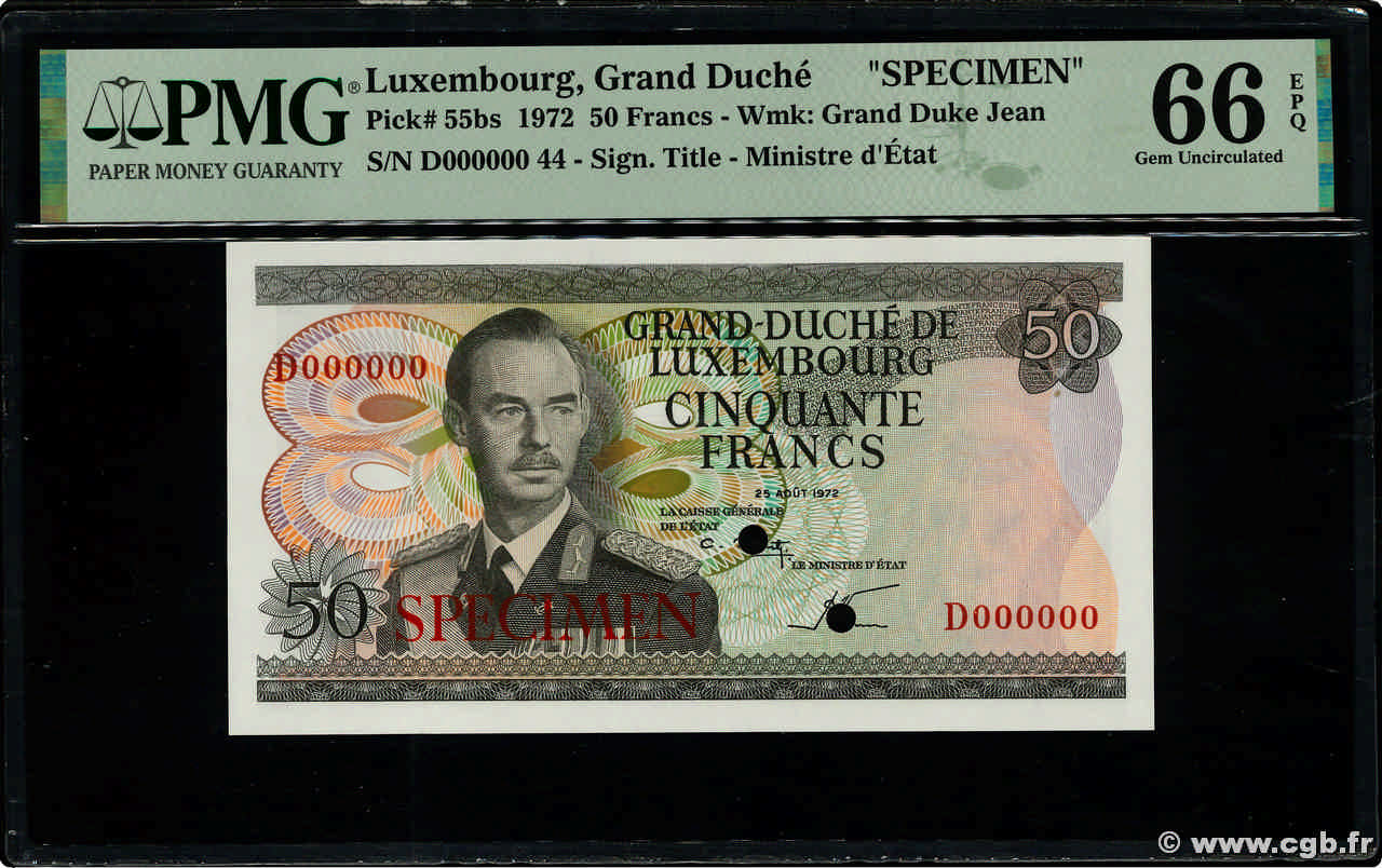 50 Francs Spécimen LUXEMBURGO  1972 P.55s FDC