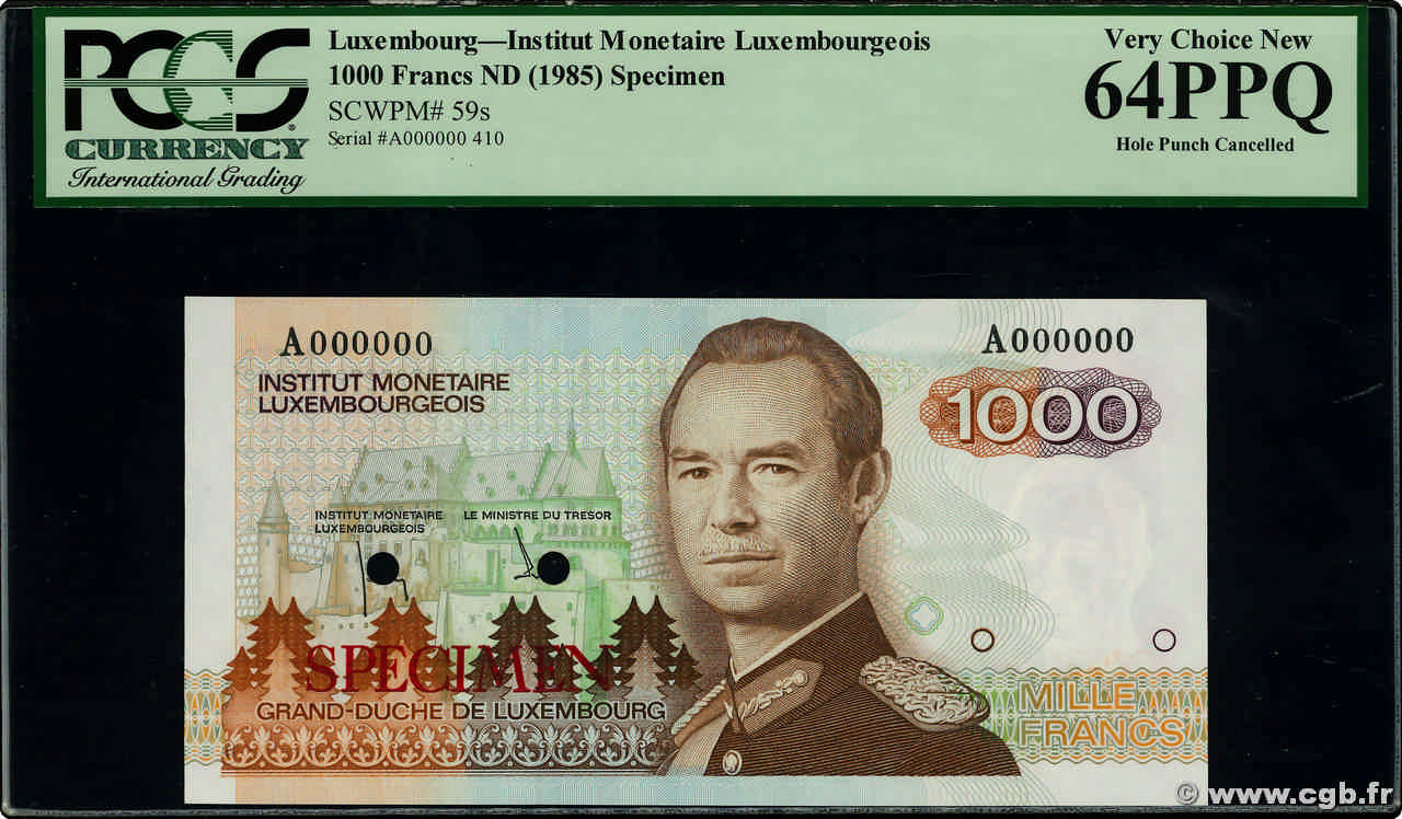 1000 Francs Spécimen LUXEMBOURG  1985 P.59s UNC-