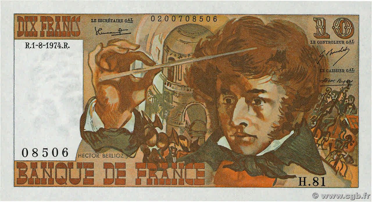 10 Francs BERLIOZ FRANCIA  1974 F.63.06 FDC