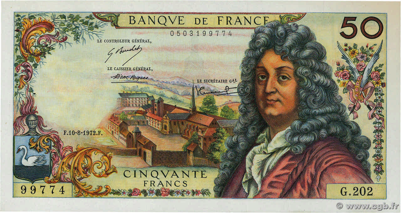 50 Francs RACINE FRANCIA  1972 F.64.21 q.AU