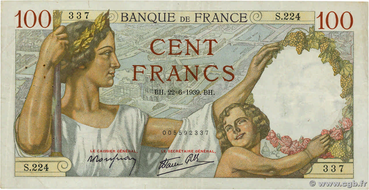 100 Francs SULLY FRANCIA  1939 F.26.03 q.BB