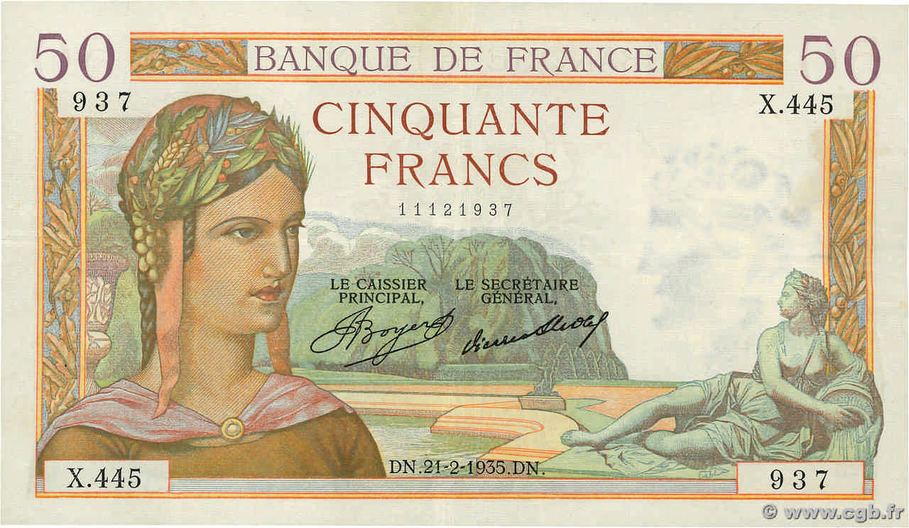 50 Francs CÉRÈS FRANCIA  1935 F.17.04 BB