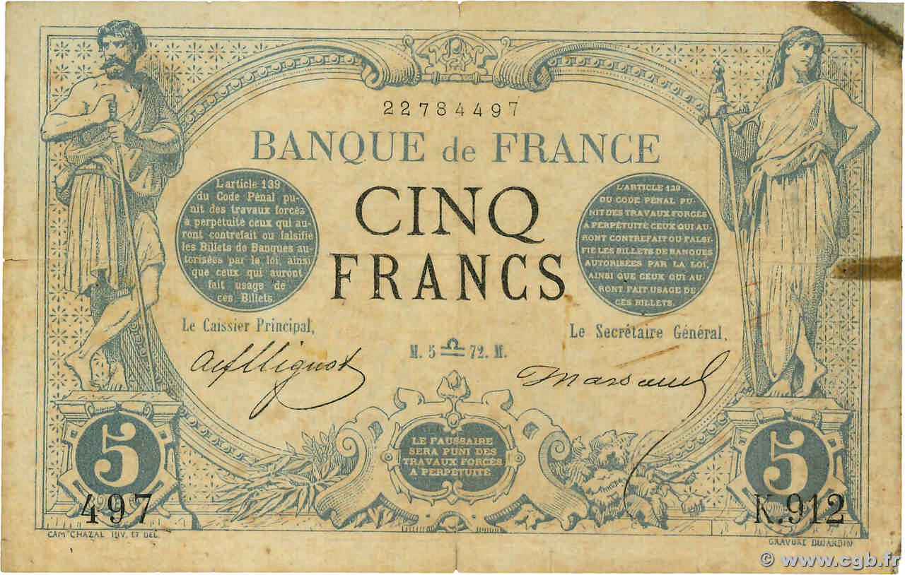 5 Francs NOIR FRANCIA  1872 F.01.10 MB