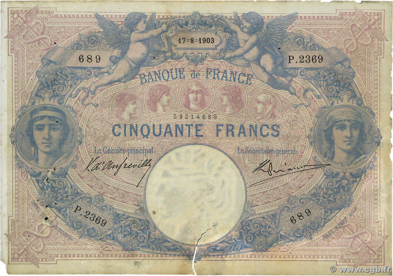 50 Francs BLEU ET ROSE FRANCE  1903 F.14.15 B