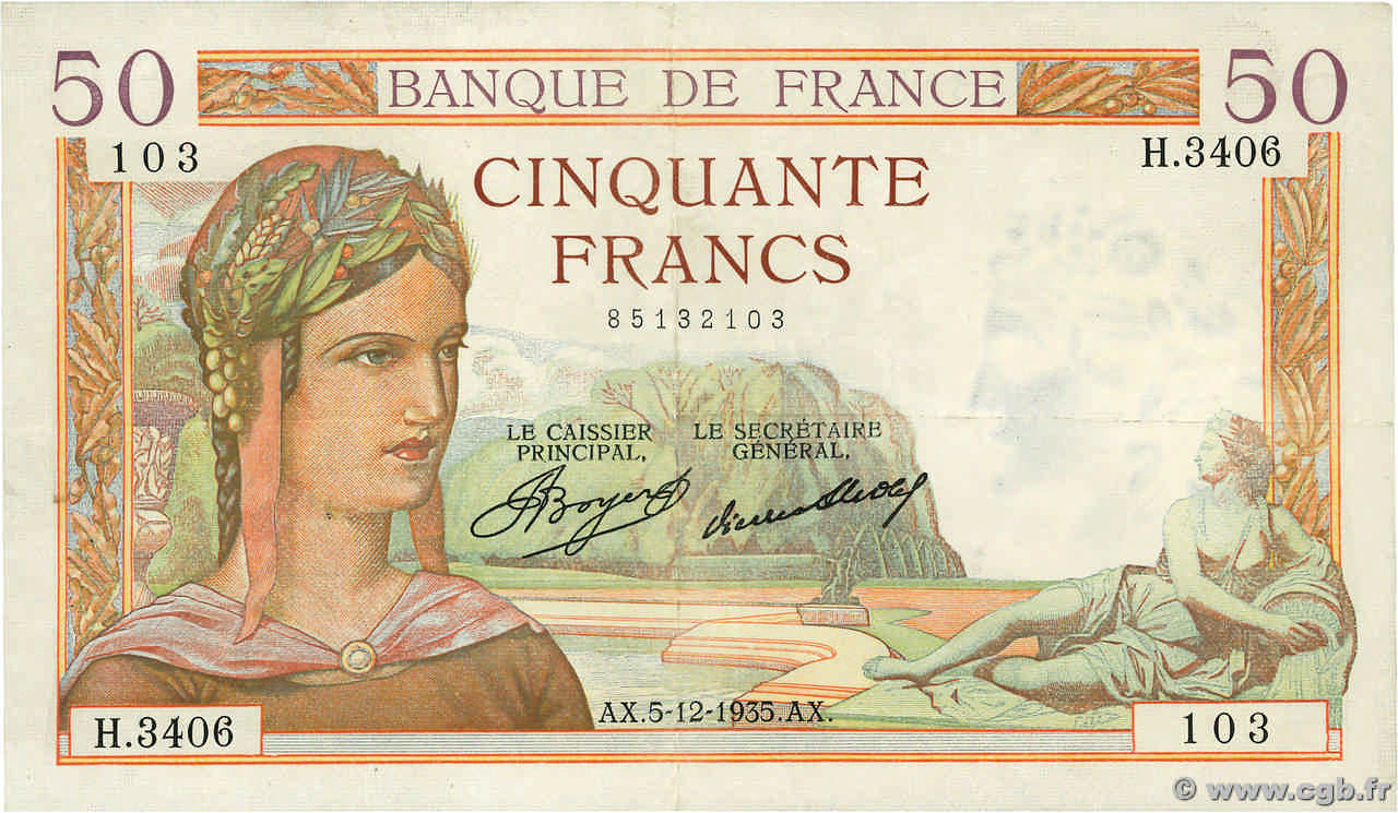 50 Francs CÉRÈS FRANCE  1935 F.17.20 XF