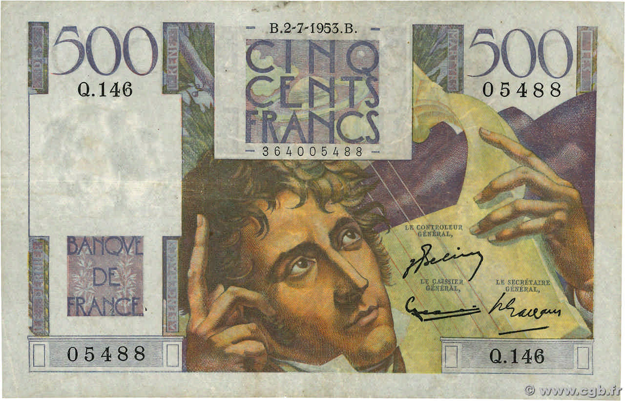 500 Francs CHATEAUBRIAND FRANCIA  1953 F.34.13 MBC