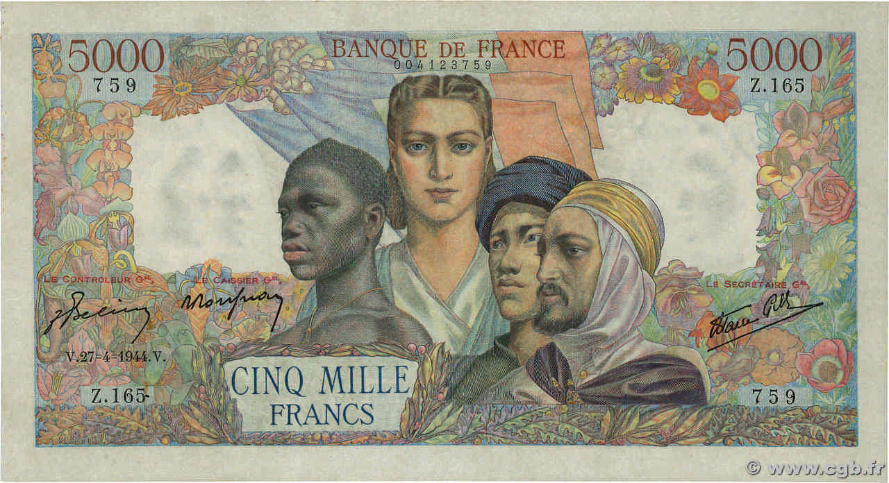 5000 Francs EMPIRE FRANÇAIS FRANCIA  1944 F.47.07 EBC