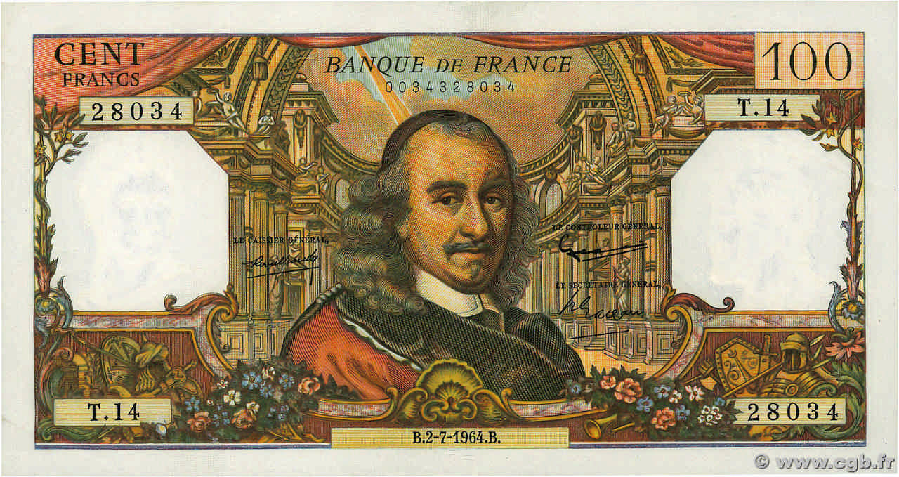 100 Francs CORNEILLE FRANKREICH  1964 F.65.02 VZ