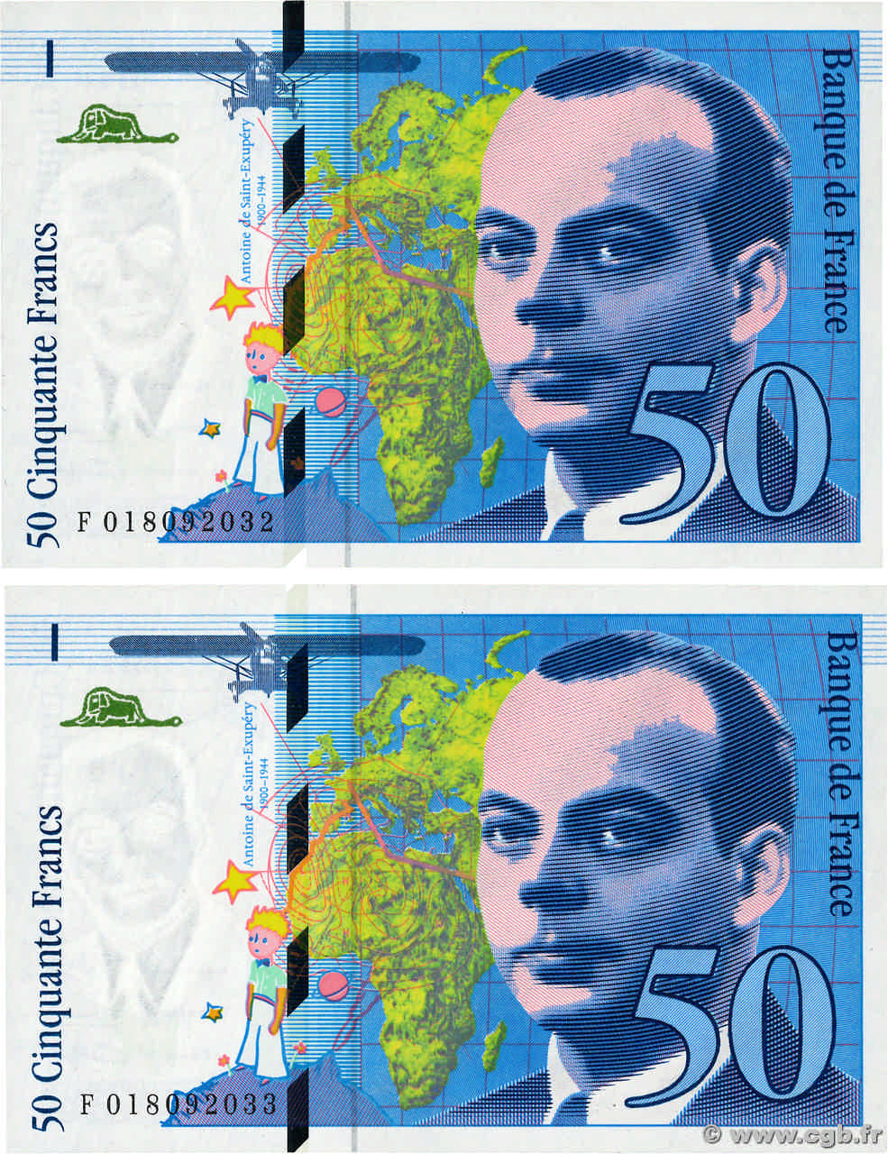 50 Francs SAINT-EXUPÉRY modifié Consécutifs FRANCE  1994 F.73.01b NEUF