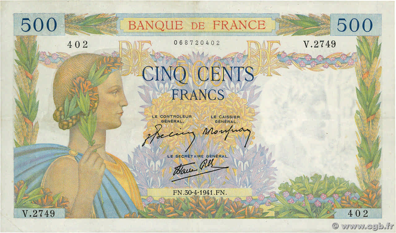 500 Francs LA PAIX FRANCIA  1941 F.32.15 BB