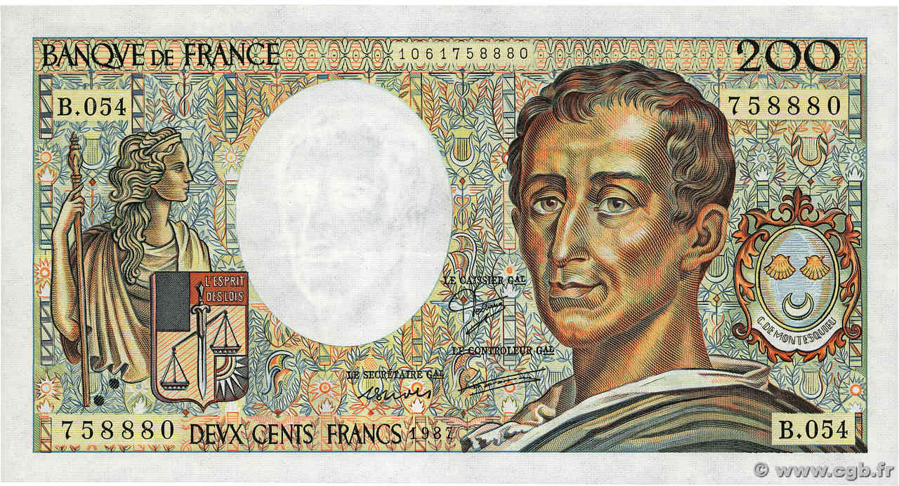 200 Francs MONTESQUIEU FRANCIA  1987 F.70.07 q.SPL