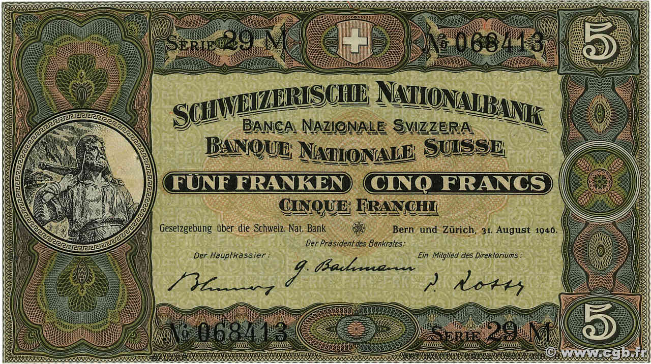 5 Francs SUISSE  1946 P.11 SUP+