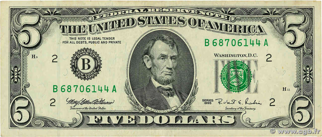 5 Dollars ÉTATS-UNIS D AMÉRIQUE New York  1995 P.498 TTB