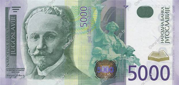 5000 Dinara YOUGOSLAVIE  2002 P.159 pr.NEUF