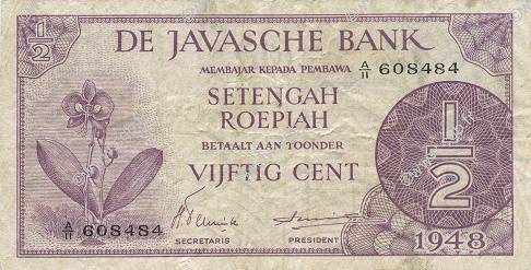 1/2 Gulden NETHERLANDS INDIES  1948 P.097 VF