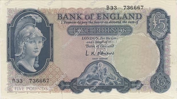 5 Pounds ENGLAND  1957 P.371 fST+