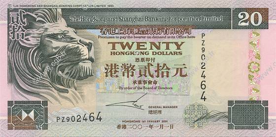 20 Dollars HONG KONG  2001 P.201d NEUF