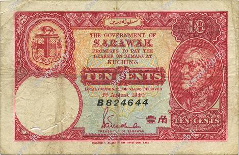 10 Cents SARAWAK  1940 P.25b F+