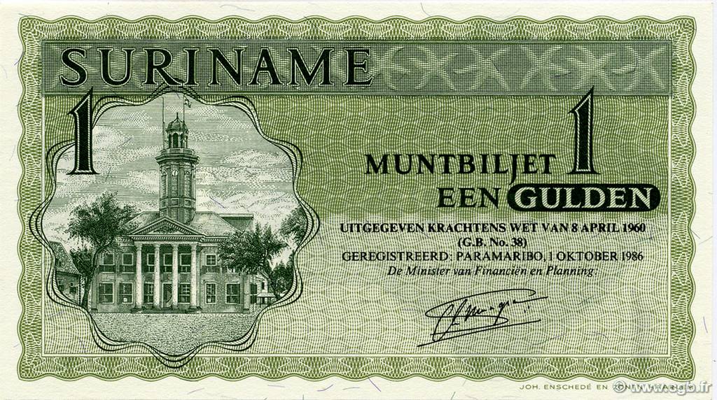 1 Gulden SURINAM  1986 P.116i FDC
