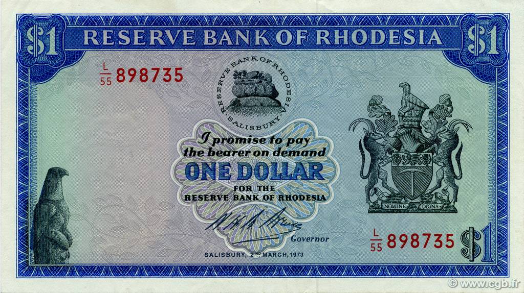 1 Dollar RHODESIA  1973 P.30h SPL+