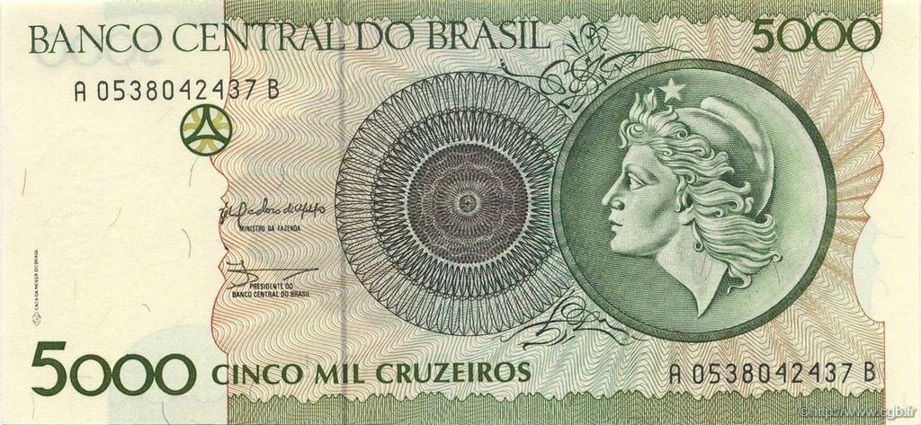 5000 Cruzeiros BRASILIEN  1990 P.227a ST