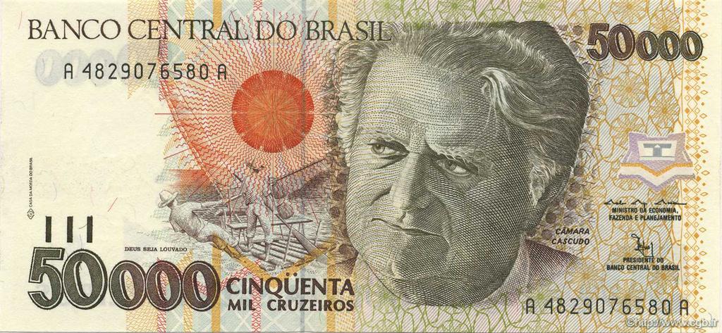 50000 Cruzeiros BRAZIL  1992 P.234a UNC