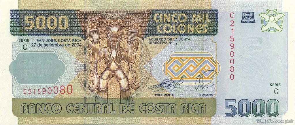 5000 Colones COSTA RICA  2004 P.266b q.FDC