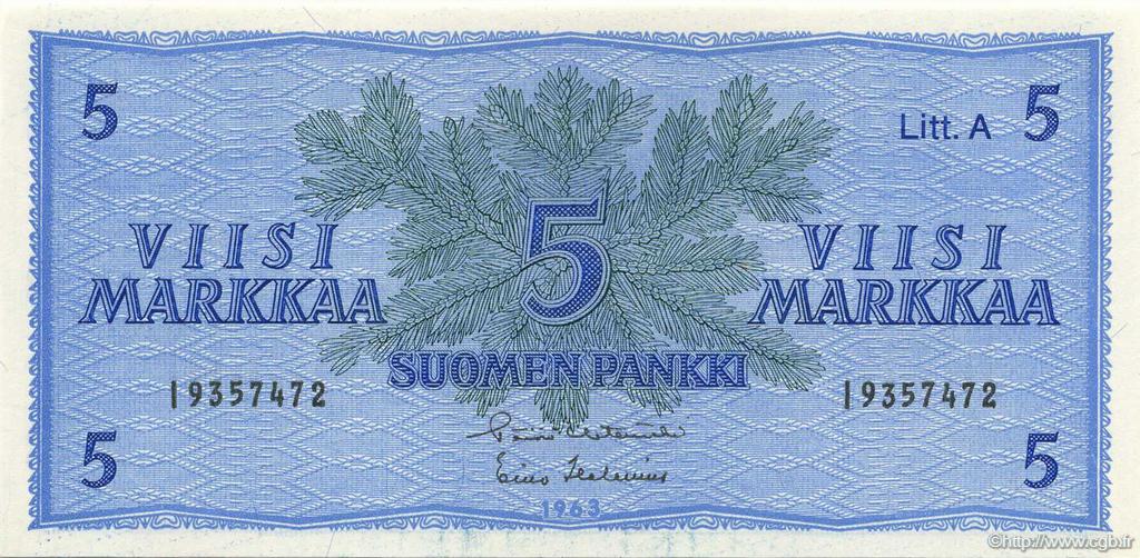 5 Markkaa FINLAND  1963 P.103 UNC
