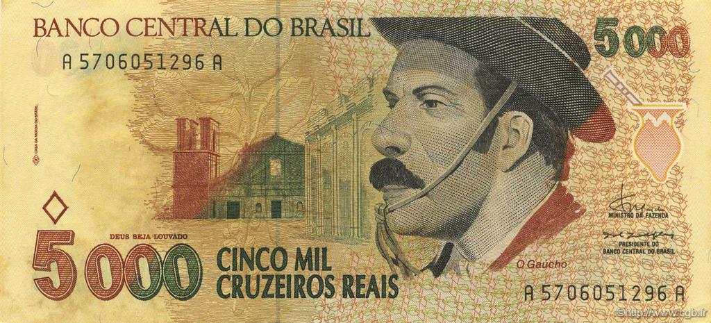 5000 Cruzeiros Reais BRAZIL  1993 P.241 UNC