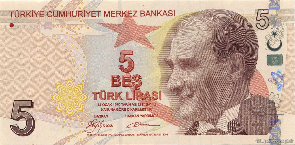 5 Lira TURKEY  2009 P.222a UNC