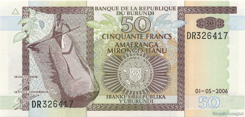 50 Francs BURUNDI  2006 P.36f FDC