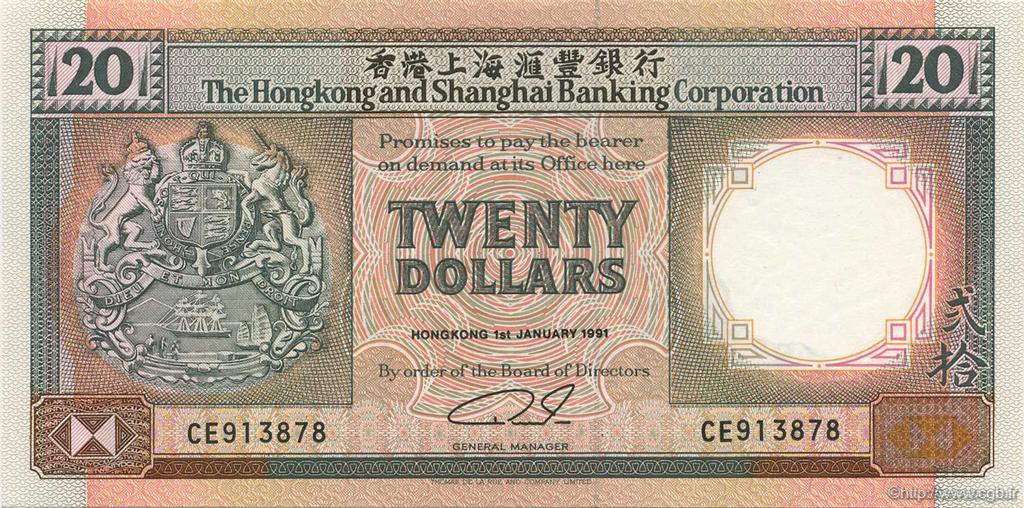 20 Dollars HONGKONG  1991 P.197b ST