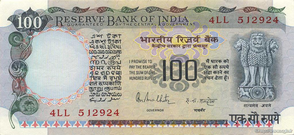 100 Rupees INDIA
  1985 P.085A SC