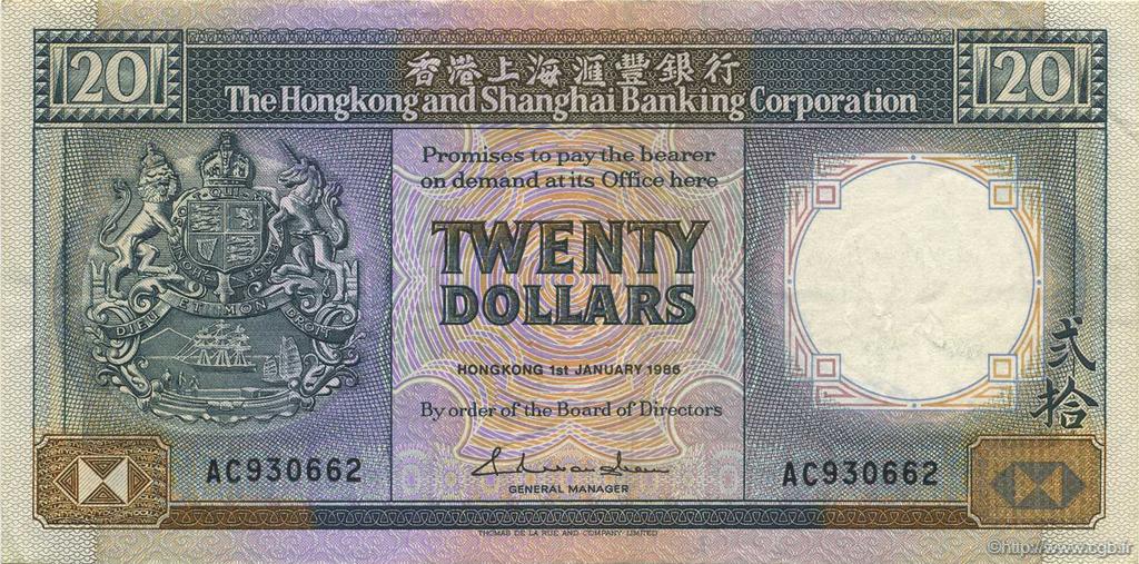 20 Dollars HONG KONG  1986 P.192a q.SPL