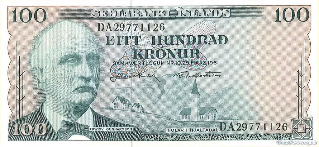 100 Kronur ISLANDA  1961 P.44a q.FDC