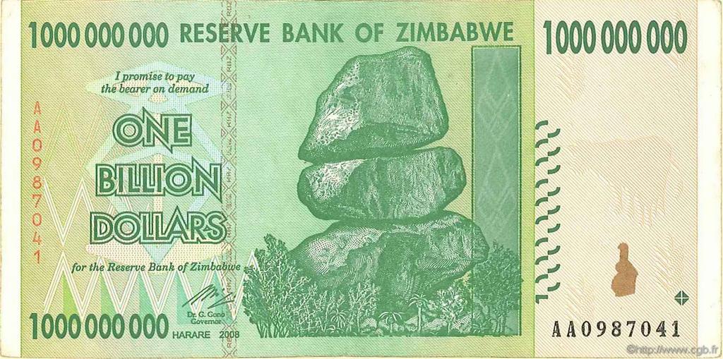 1 Billion Dollars ZIMBABWE  2008 P.83 VF