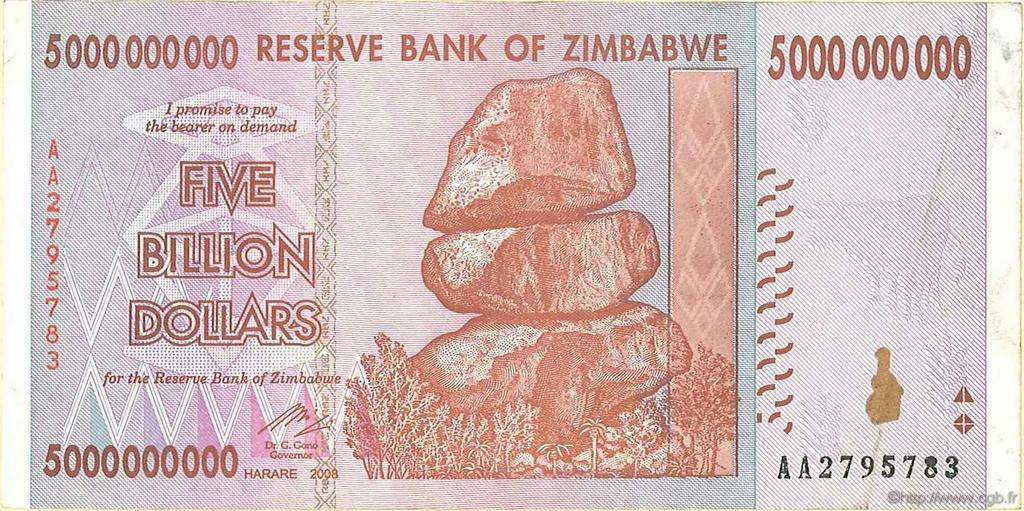 5 Billions Dollars ZIMBABWE  2008 P.84 VF