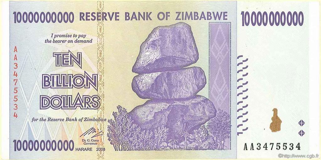 10 Billions Dollars ZIMBABWE  2008 P.85 XF