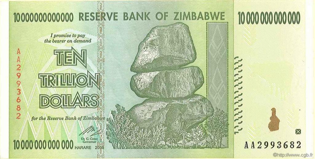 10 Trillions Dollars ZIMBABWE  2008 P.88 AU