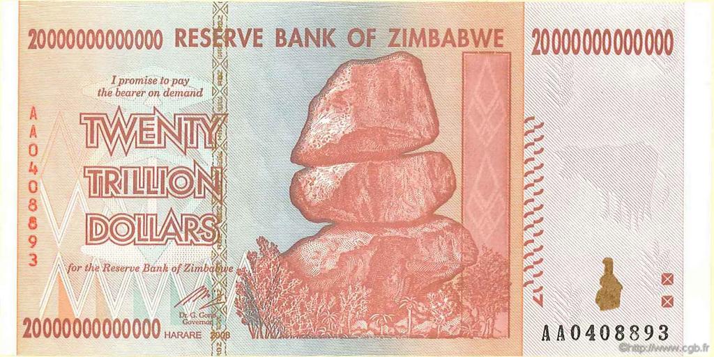 20 Trillions Dollars ZIMBABWE  2008 P.89 UNC