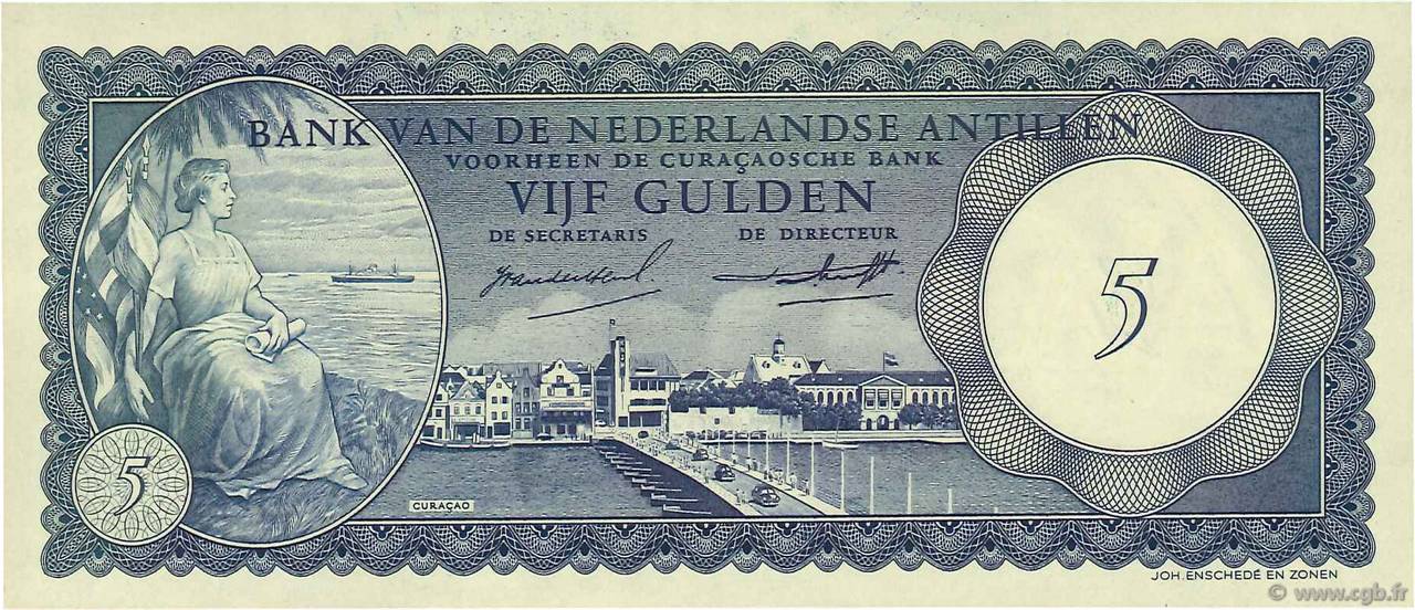5 Gulden ANTILLE OLANDESI  1962 P.01a q.FDC