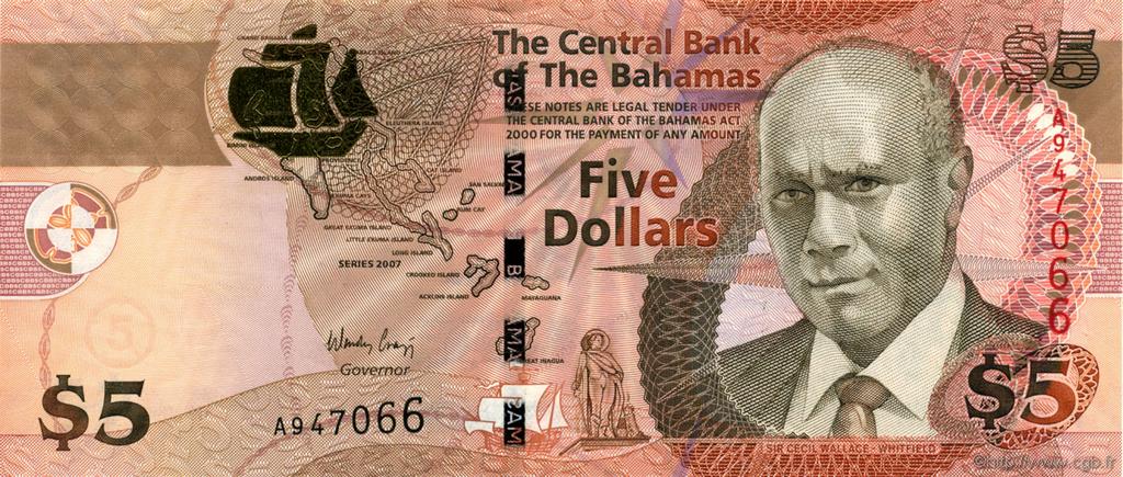 5 Dollars BAHAMAS  2007 P.72 UNC