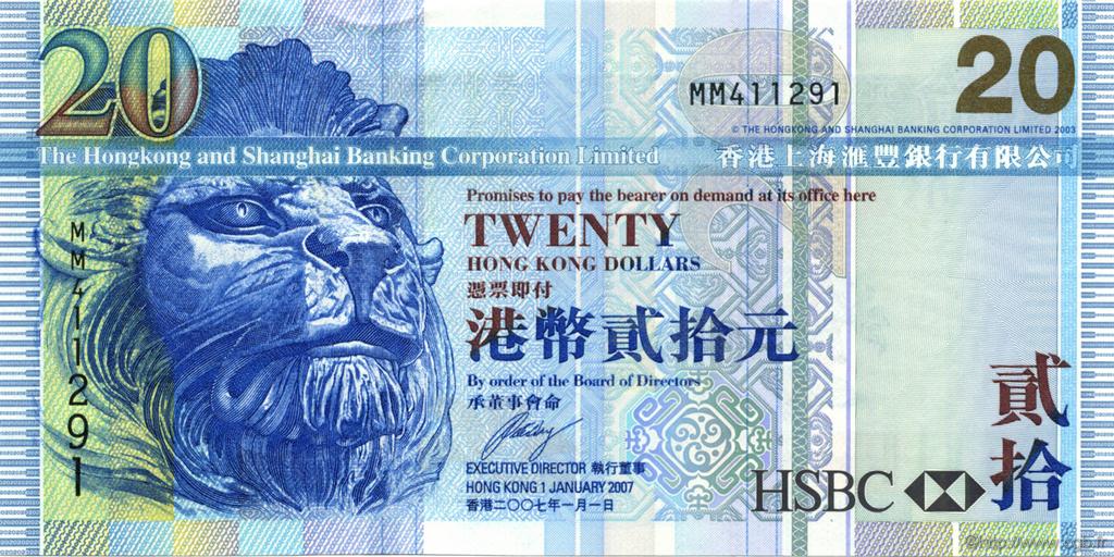 20 Dollars HONG-KONG  2007 P.207b SC+